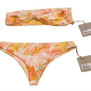 NWT Stone Fox Swim SET Lele Top and Roca Bottom Hot Tropix Orange Revolve XL